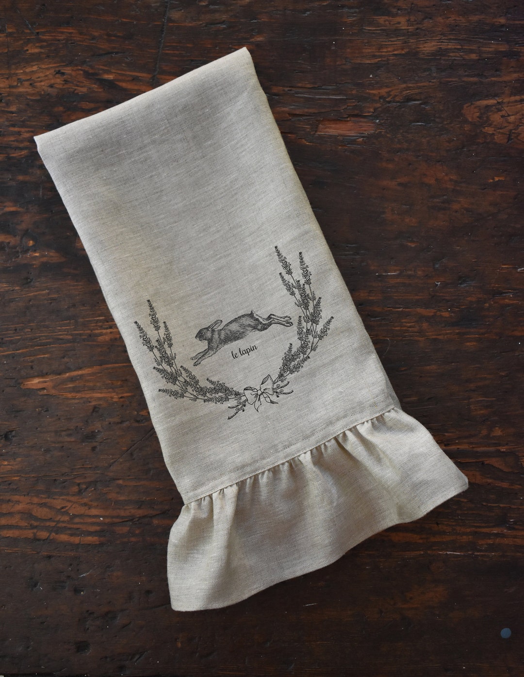 French Rabbit Linen Ruffle Tea Towel, Bunny Dishtowels, Shabby French ...