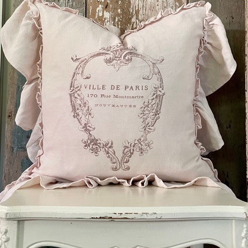 French Country Ruffle Linen Pillow Cover Shabby Cottagecore Etsy