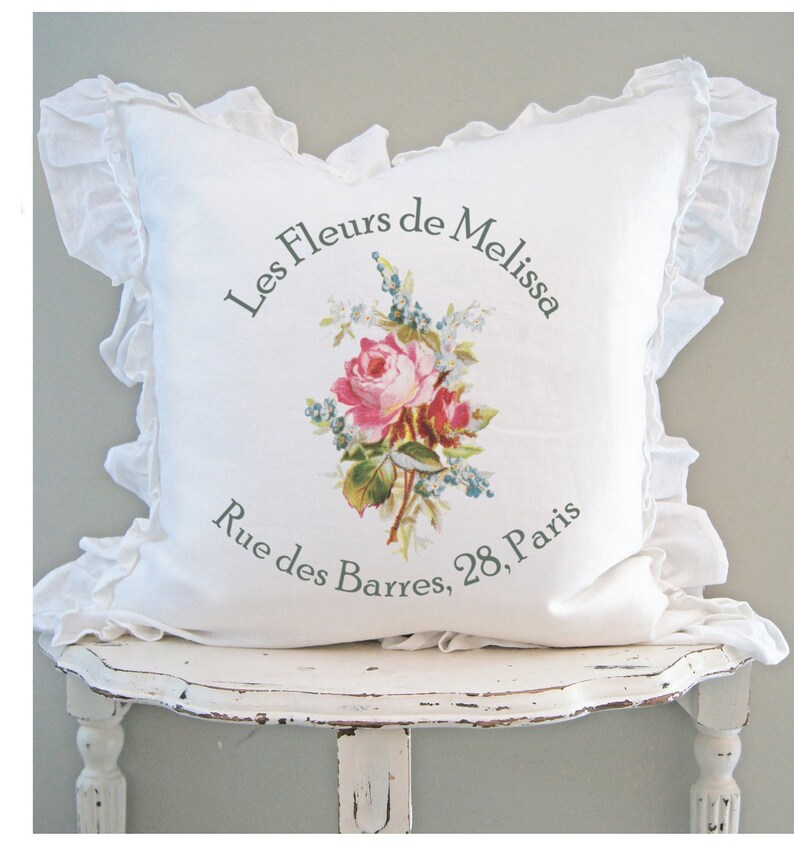 French Ruffle Pillow Cover, Personalized Gift for Mom, French Country Pillow Cover. Shabby Antiques, Cottage Chic. image 2