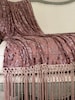 Dark Blush Pink Velvet Fringe Throw, Shabby Blanket, Fall Cottage Chic, Elegant Bed Scarf, Photography Prop, Romantic French Country Decor. 