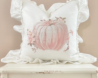 Funda de almohada de lino con diseño de calabaza de Pinkoween, almohada rosa para sofá de Halloween de estilo rústico otoñal, decoración otoñal estilo cabaña shabby chic.