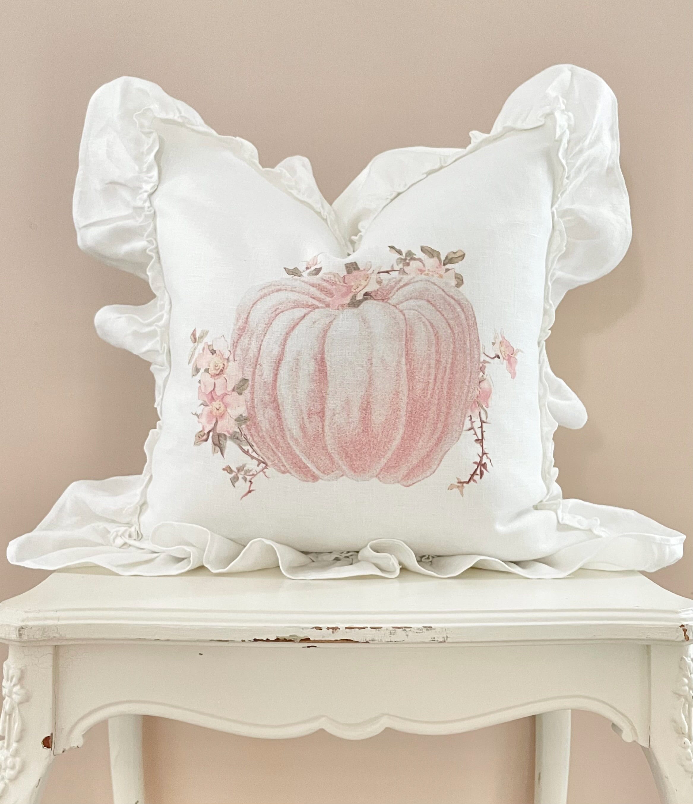 Pink Pumpkin Linen Pillow Cover Fall Farmhouse Sofa Pillow