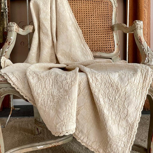 Cream Matelasse Throw Blanket Shabby Farmhouse Decor Etsy