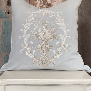 Light Blue Velvet Tapestry Velvet Pillow Cover, Shabby French Country Decor, Cottage Chic Cushion Cover, Neutral Home.