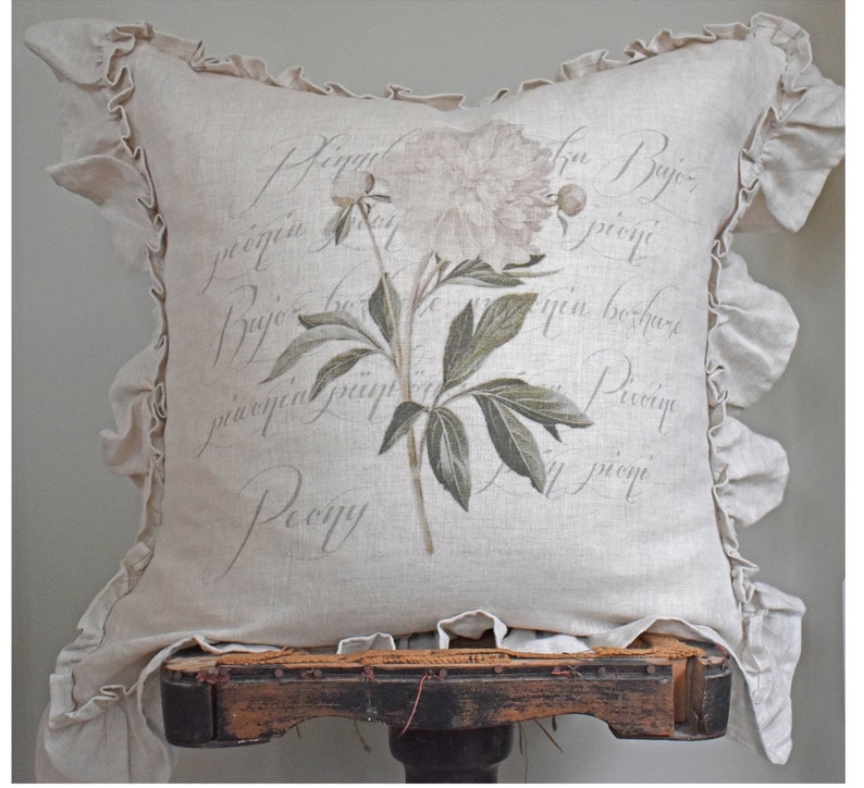 Ruffle Linen Peony Pillow Cover French Country Pillow Cover Etsy