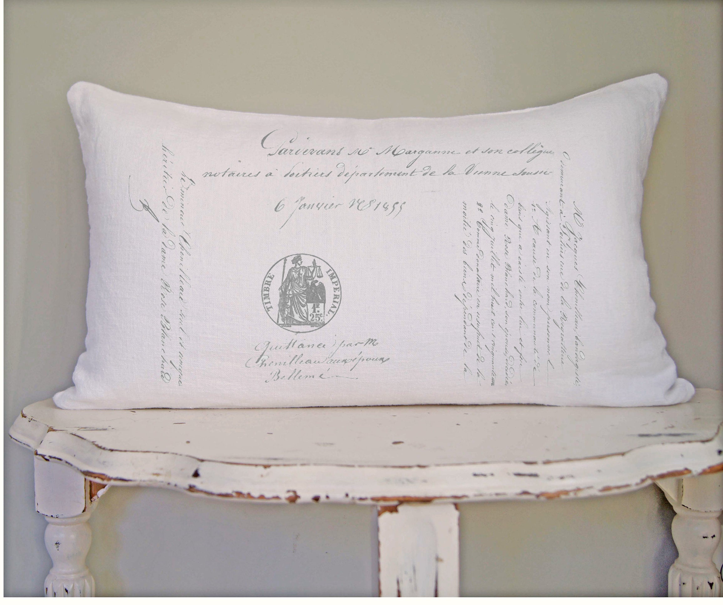 French Script Lumbar Pillow Farmhouse Linen Pillow Cover Etsy