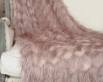 Blush Pink Fringe Throw, Sheer Bed Scarf, Shabby French Country Decor, Cottage Chic Elegant Photography Prop.