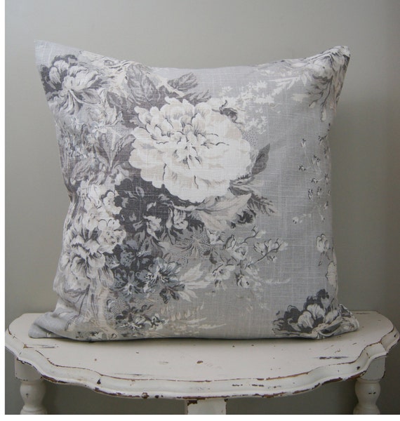 Grey Floral Pillow Cover Shabby Floral 