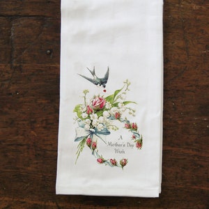 Vintage Mother Tea Towel, Shabby Chic Dishtowel, Country Cottage, Farmhouse Kitchen.