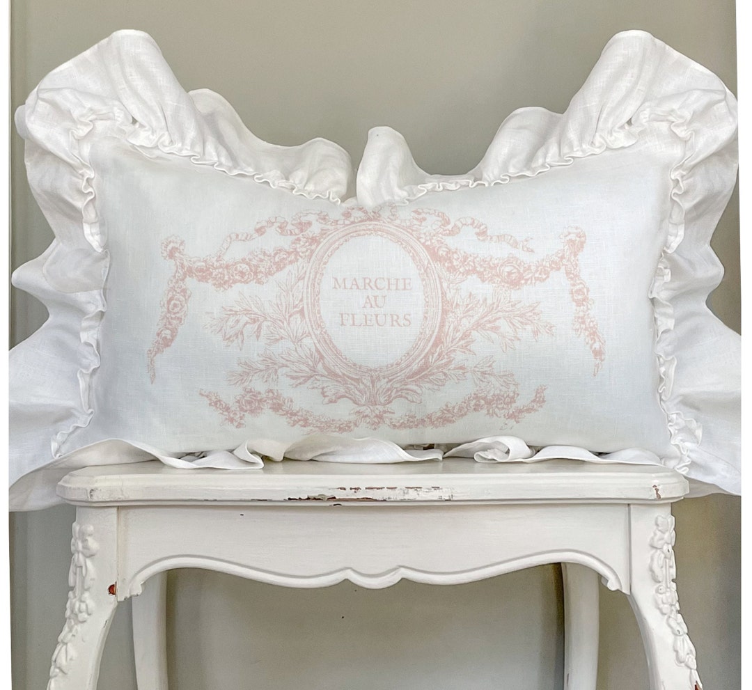French Ruffle Lumbar Pillow Cover, Farmhouse Linen Pillow Cover, Shabby