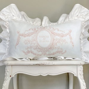 French Ruffle Lumbar Pillow Cover, Farmhouse Linen Pillow Cover, Shabby French Country Decor, Romantic Cottage Chic Decor.