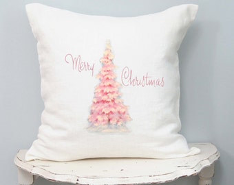 Pink Christmas Tree Pillow Cover Shabby Cottage Chic Christmas Retro Pinkmas Decor. Etsy
