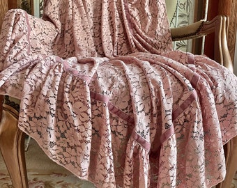 Rose Pink Ruffle Lace Throw, Elegant Photography Prop, Cottage Chic Tablecloth, Shabby French Country Decor, Romantic Throw.