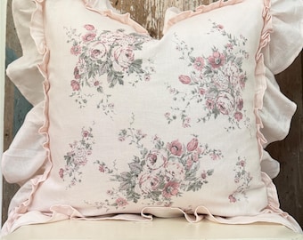 Blush Pink Ruffle Pillow Cover, French Country Cushion Cover. Shabby Decor, Cottage Chic, Floral Spring Decor.