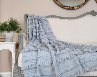 Sheer Ruffle Throw, Shabby Cottage Chic Ruffled Blanket, Romantic Photography Prop, French Country Decor.
