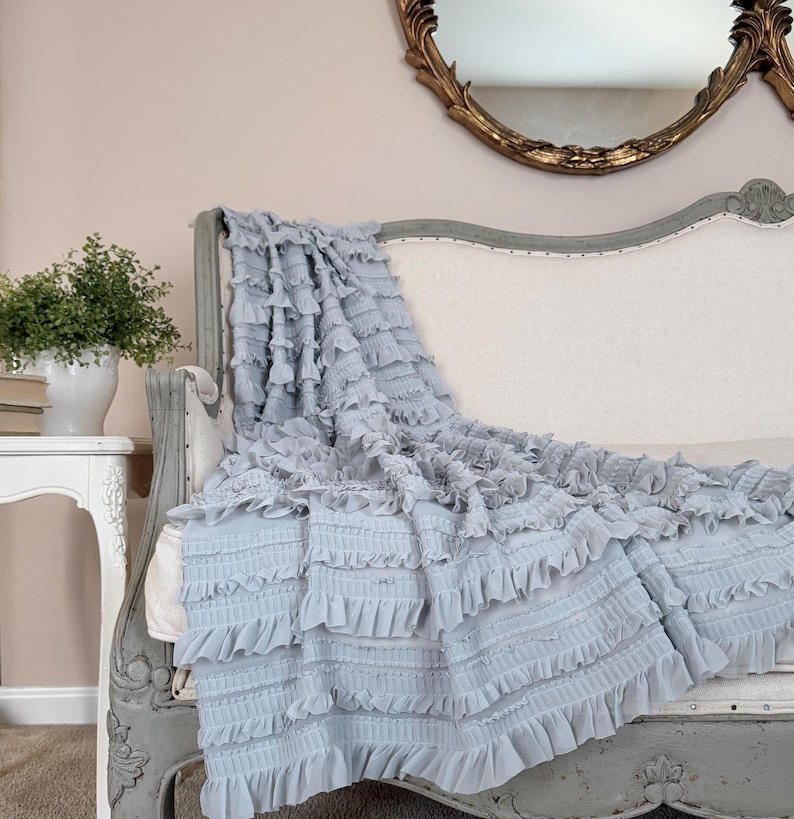 Sheer Ruffle Throw, Shabby Cottage Chic Ruffled Blanket, Romantic ...