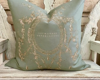 Sage French Linen Pillow Cover, Decorative Spring Farmhouse Throw Pillow, French Country Decor, Cottage Chic.