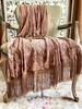 Rust Velvet Fringe Throw, Cottage Chic Blanket, Elegant Bed Scarf, Photography Prop, Shabby French Country Decor, Romantic Throw. 