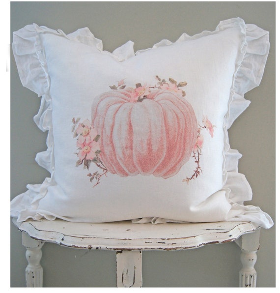 Pink Pumpkin Linen Pillow Cover Fall 