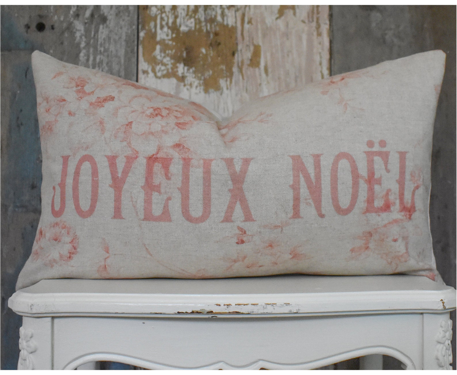 Joyeux Noel Lumbar Christmas Pillow Cover Shabby Holiday Etsy Lumbar Christmas Pillow