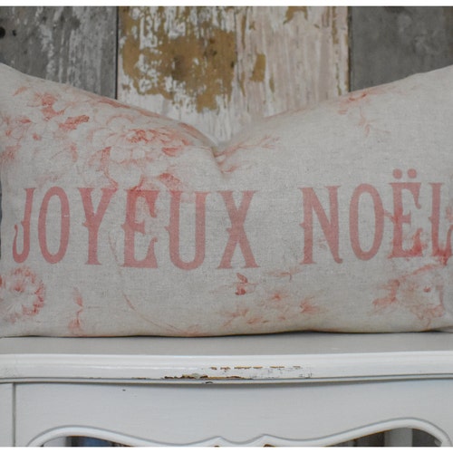 Joyeux Noel Lumbar Christmas Pillow Cover Shabby Holiday Etsy
