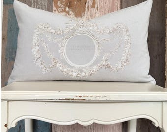 Light Blue French Velvet Lumbar Pillow Cover, Vintage Throw Pillow, Country Cottage Chic Decor, 12” x 20”