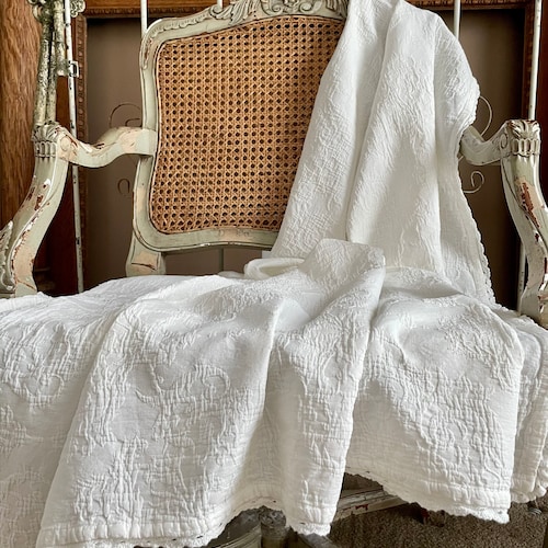 Cream Matelasse Throw Blanket Shabby Farmhouse Decor Etsy