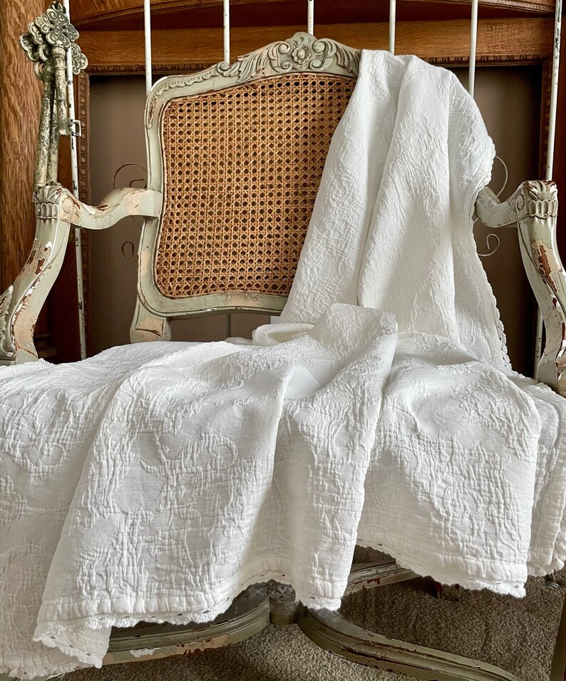 Cream Matelasse Throw Blanket Shabby Farmhouse Decor Etsy