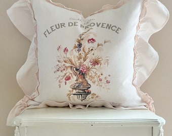 Blush Pink Ruffle Pillow Cover, French Country Pillow Cover. Shabby Decor, Cottage Chic, Floral Summer Decor.