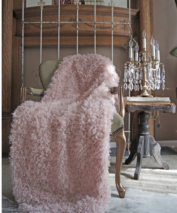Blush Pink Shag Fringe Fur Throw. Elegant Photography Prop. Romantic Winter Throw. Shabby French Country Decor. Cottage Chic.