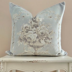 Light Blue Velvet Tapestry Velvet Pillow Cover, Shabby French Country Decor, Cottage Chic Cushion Cover, Neutral Home.