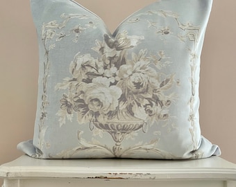 Light Blue Velvet Tapestry Velvet Pillow Cover, Shabby French Country Decor, Cottage Chic Cushion Cover, Neutral Home.