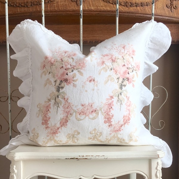 Aperturee Painted Pink Floral Retro Photo Pillow Case Backdrop