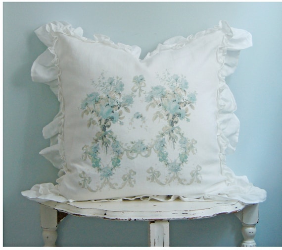 blue ruffle pillow