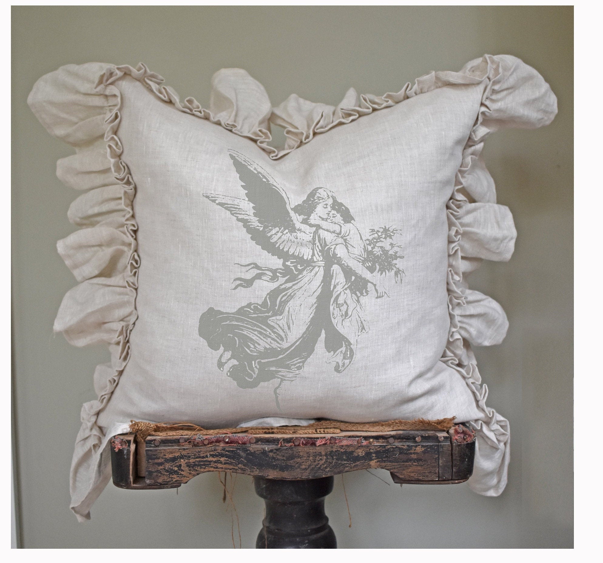Angel Ruffle Pillow Cover Shabby French Country Linen Pillow Etsy