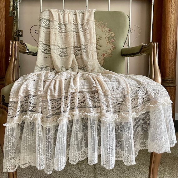 Ivory Ruffle Lace Throw Elegant Photography Prop Cottage Chic