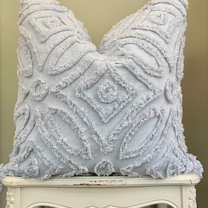 Blue Chenille Pillow Cover, Textured Pillow, Cottage Chic, Shabby Vintage Home, French Country Decor.