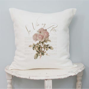 Rose Linen Pillow Cover, Shabby Cottage Chic, French Country Farmhouse, Romantic Decor. Pink