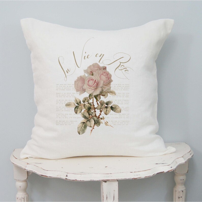 Rose Linen Pillow Cover, Shabby Cottage Chic, French Country Farmhouse, Romantic Decor. Pink