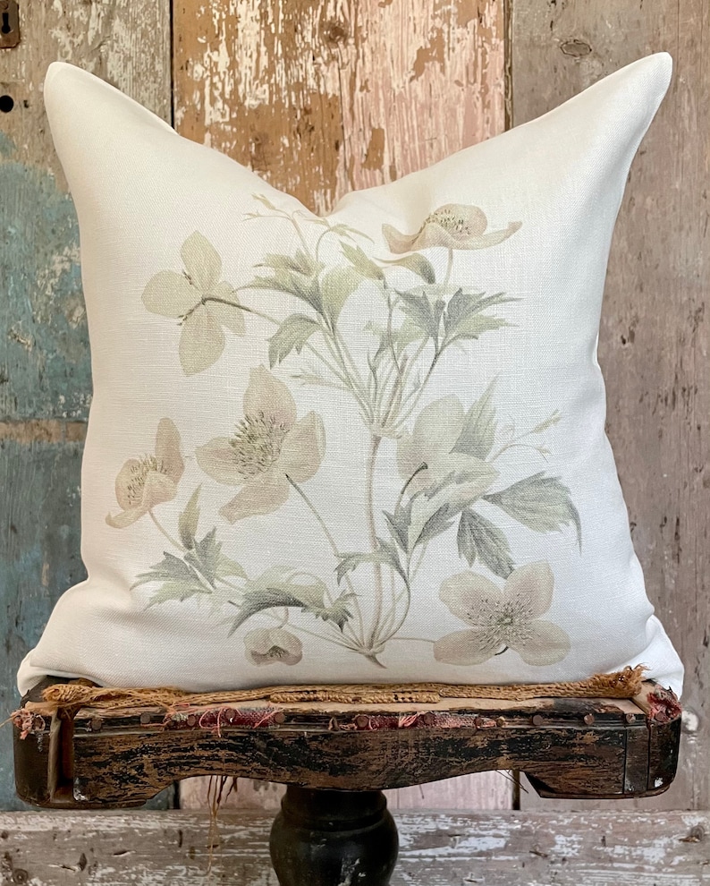 Botanical Floral Linen Pillow Cover Cottage Chic Neutral Etsy