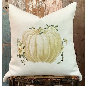 Neutral Pumpkin Linen Pillow Cover, Fall Farmhouse Sofa Pillow, Shabby Cottage Chic Autumn Decor.