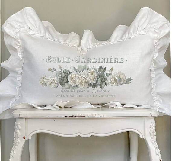 French Rose Ruffle Lumbar Pillow Cover Farmhouse Linen Pillow Etsy