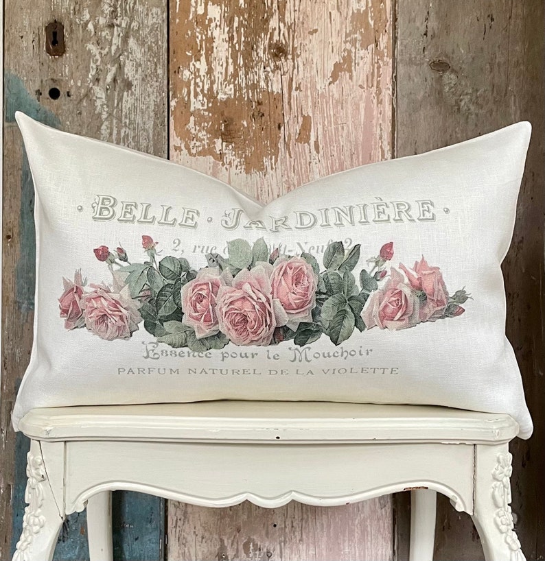 French Rose Ruffle Lumbar Pillow Cover Farmhouse Linen Pillow Etsy
