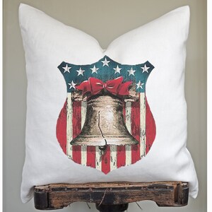 USA Liberty Bell Pillow Cover, Red White and Blue Patriotic Pillow, Vintage Americana Decor, Farmhouse Decor Rustic Country.
