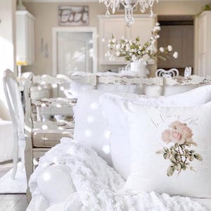 Rose Linen Pillow Cover, Shabby Cottage Chic, French Country Farmhouse, Romantic Decor. image 3