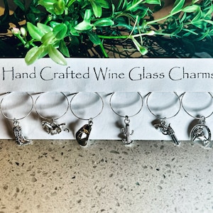 Southwest-Themed Handcrafted Wine Glass Charms Set of 6, Unique Silver-Tone Accents image 1