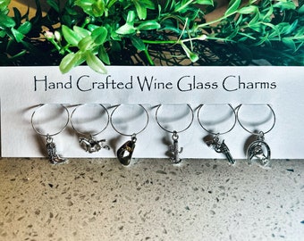 Southwest-Themed Handcrafted Wine Glass Charms - Set of 6, Unique Silver-Tone Accents