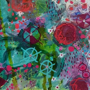 Whimsical Mixed Media Painting: Colorful Swarovski Crystal Art (9x12)