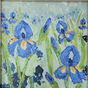 Iris Impasto, acrylic with impasto, iris flower garden, blooms, floral, textured, art, original painting, wall decor, canvas, 12x10 framed.