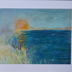 Where Crawdads Sing, Framed Art painting, mixed media, ocean abstract landscape sea, beach nature, affordable, wall decor, matted 15x17.
